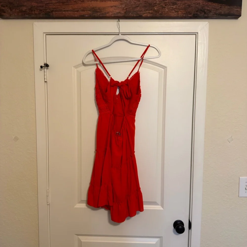 ECOWISH Red Lace V-Neck Skater Dress Spaghetti Strap Small - Picture 4 of 5